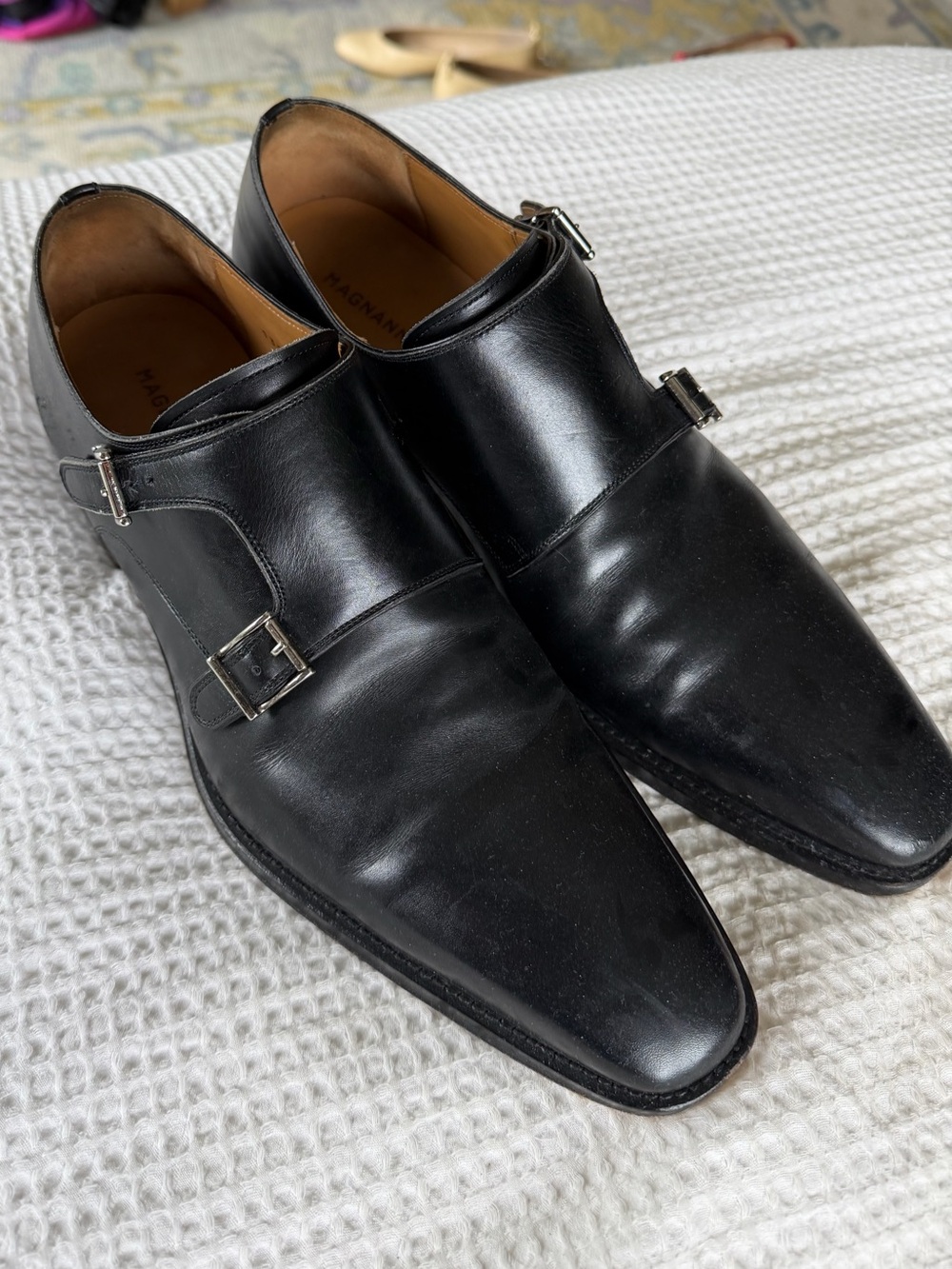 Magnanni Black Leather Double Monk Strap Loafers